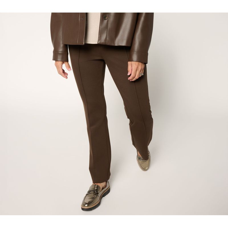Martha Stewart Women's Pants Sz L Signature Knit Ponte Ankle Brown A706564